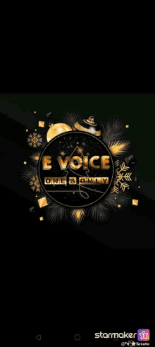 e voice one & only is displayed on a black screen