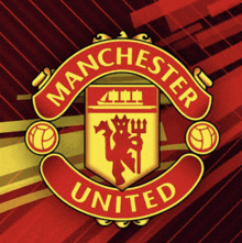 a manchester united logo with a red background