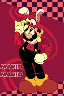 a cartoon drawing of mario wearing a rabbit hat