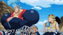 a group of people are sitting next to each other in a cartoon scene from one piece .