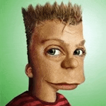 a close up of a cartoon character 's face .