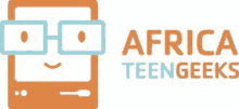 the logo for africa teengeeks shows a cell phone with glasses on it .