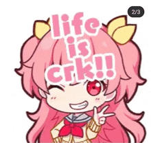 a cartoon of a girl with the words life is crk