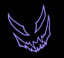 a purple and white drawing of a monster face