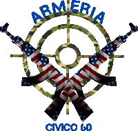 a logo for armeria civico 60 with crossed guns in front of a target