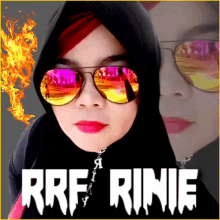 a picture of a woman wearing sunglasses with the name rrf rinie on it