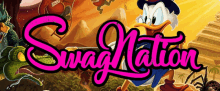 a poster for a game called swagnation with donald duck