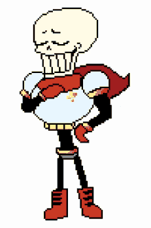 a pixel art drawing of papyrus wearing a red cape