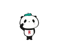 a cartoon panda bear wearing a green hat with the letter r on it 's chest
