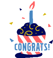 an illustration of a cupcake with a candle and the words congrats