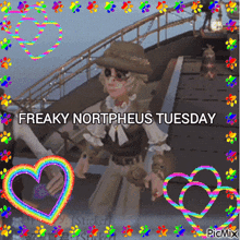 a picture of a person on a boat with the words freaky northpheus tuesday