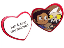 a heart shaped mirror with a picture of luz and king and the words luz & king my beloved