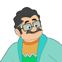 a cartoon man with glasses and a mustache is wearing a robe