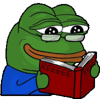 a frog wearing glasses is reading a red book called reeeee