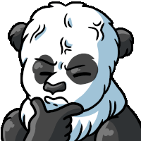 a cartoon drawing of a panda bear with a hand on his chin