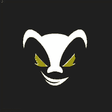 a black background with a white face with yellow eyes