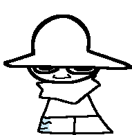 a pixel art drawing of a person wearing a hat and scarf .