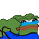 a cartoon frog is laying in the water with tears coming out of his eyes .