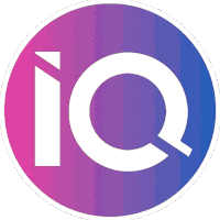 a purple and blue circle with a white letter iq in the center