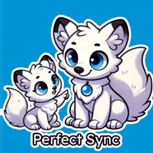 two white foxes are sitting next to each other with perfect sync written underneath them