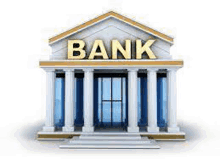 a 3d rendering of a bank building with the word bank written on it .