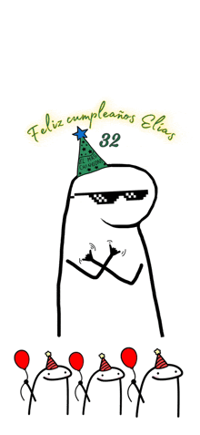 a drawing of a person wearing a party hat and sunglasses with the number 32 on it