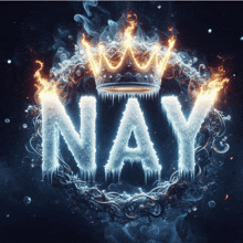 the word nay is surrounded by flames and icicles