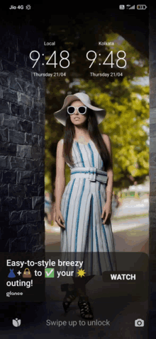 a woman wearing a hat and sunglasses is on a phone screen