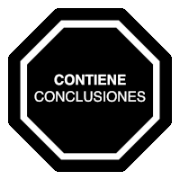 a black octagon with the words contiene conclusiones written on it