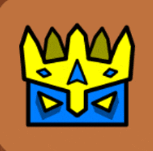 a cartoon drawing of a blue and yellow crown