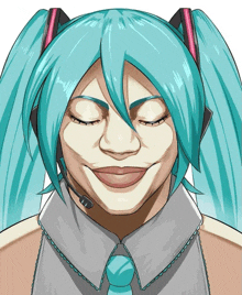 a drawing of hatsune miku with her eyes closed and smiling