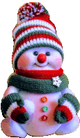 a snowman wearing a hat scarf and mittens