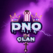 a logo for pno clan with a sword and a crown on it