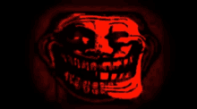 a troll face with a glowing red mouth and teeth