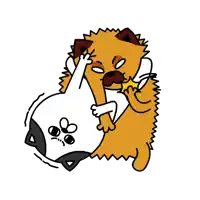 a cartoon drawing of a cat and a hedgehog fighting