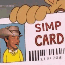 a simp card that has a picture of a cowboy on it