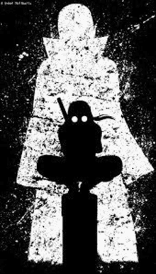 a black and white silhouette of itachi uchiha from naruto with a sword .