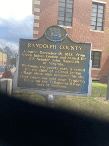 a historical marker for randolph county states that it was created on december 18 1832