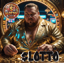 a man in a gold suit is playing lotto