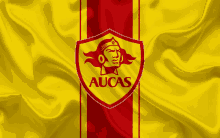 a yellow and red flag with the aucas logo