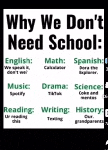 a poster explaining why we don t need school