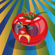 a cartoon tomato with a mustache and sunglasses on