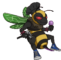 a cartoon of a bee holding a gun and ice cream