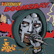 a comic book cover for operation doomsday featuring a robotic man singing into a microphone