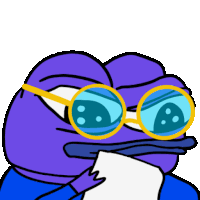 a cartoon of a purple frog wearing sunglasses