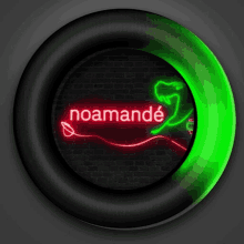 a neon sign that says noamande in red letters