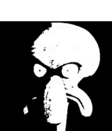 a black and white drawing of squidward from spongebob squarepants making an angry face