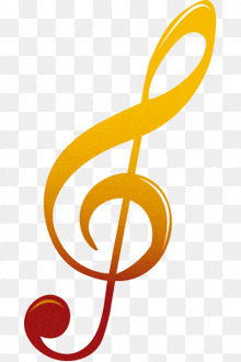 a yellow treble clef with a red swirl