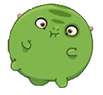 a green cartoon character with big eyes and a smiley face on its face .