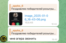 a screenshot of a telegram conversation between appba 6 and image 2025-01-01